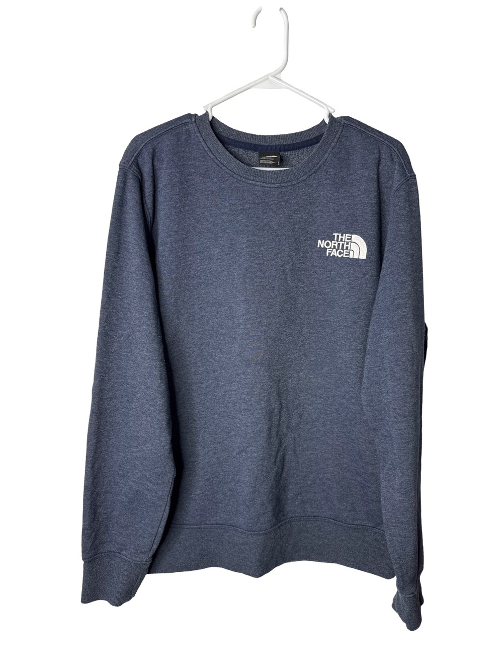THE NORTH FACE Unisex Heathered Blue Fleece Crewneck Sweatshirt Logo Pullover L